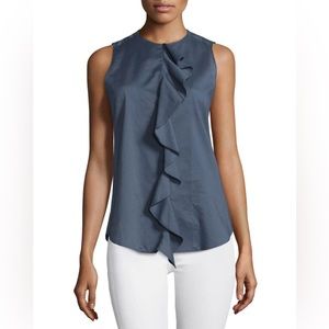 Theory Jastrid Lawn Ruffled Cotton Top in Steel Grey/Blue - Women’s Small